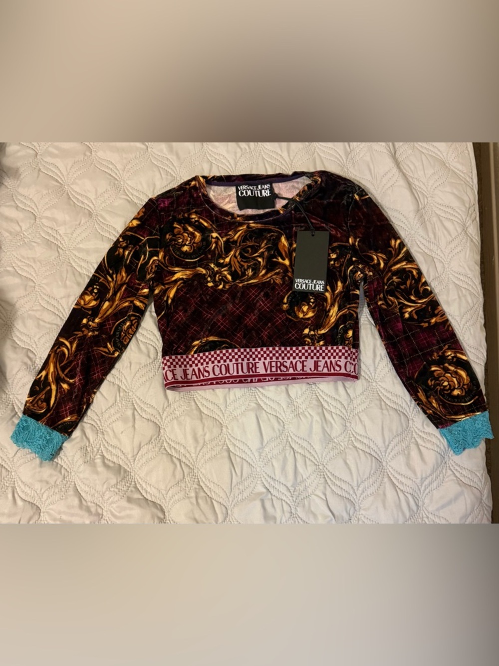 Versace Jeans Couture Baroque Crop Top Logo Waistband